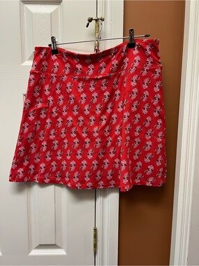 Cuddl Duds Red Floral A-Line Skirt with Pink Accents